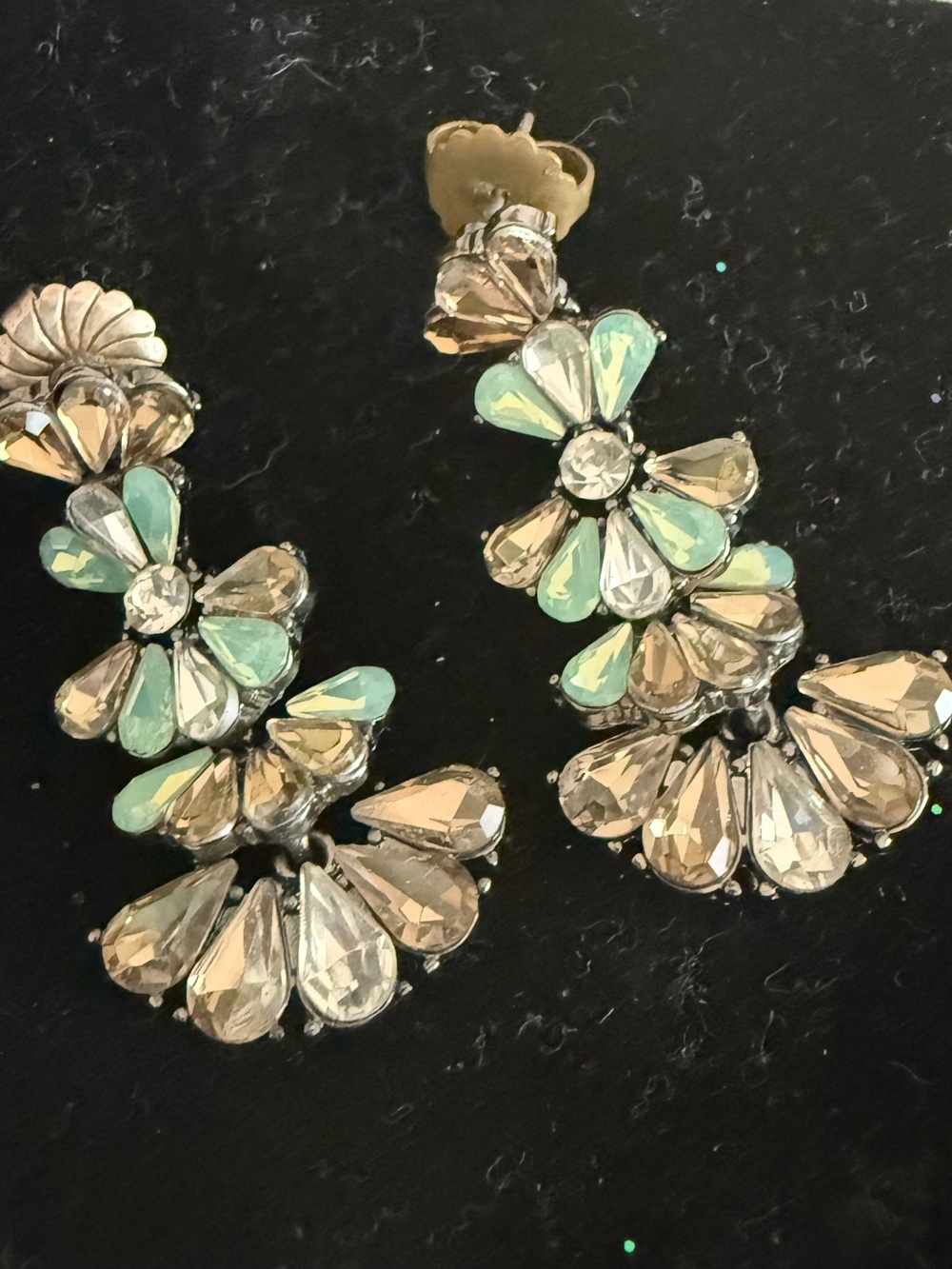 Anthropologie Mint & Champagne Floral Crystal Drop Earrings
